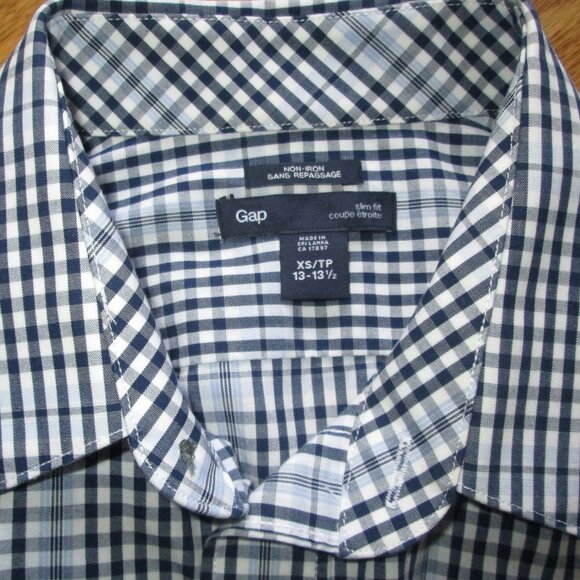 Men's Gap Cotton Blue Checkered Slim Fit Shirt Size XS - Picture 2 of 3